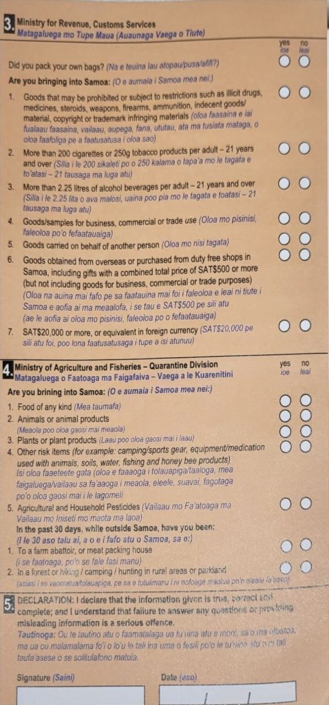 Samoa Passenger Arrival Card: What You Need to Know